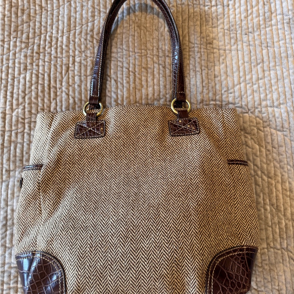Ralph Lauren style Chaps brand brown tweed chevron Tote Bag